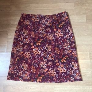 dark red skirt with flowers